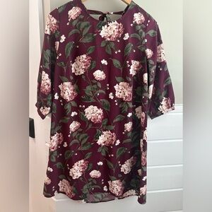 LOFT Floral Long Sleeve Dress - Burgundy and Pink